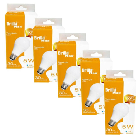 Paquete de 5 Bulbos de 5W Brillamax 127V E26 6500K 30000H A55
