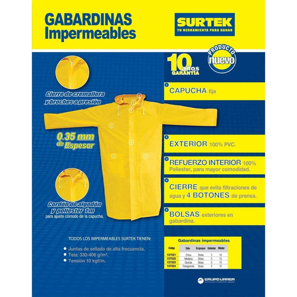 Gabardina Impermeable Grande Para Lluvia Surtek