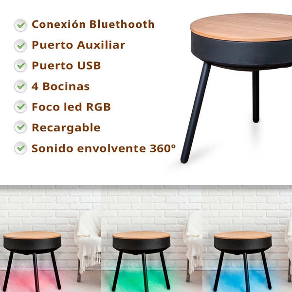 Mesa Inteligente (Bluetooth, con bocinas Inalámbricas con Luz RGB y cargador de celular)