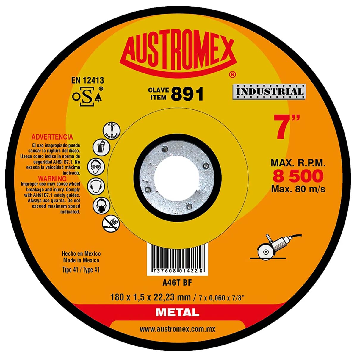 Disco De Corte Industrial Para Metal Ferroso De 7"