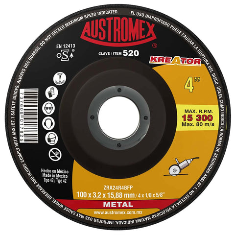 Disco con centro deprimido para corte de metal 4" zirconio y aluminio/4x1/8x5/8